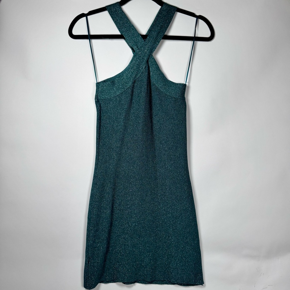Sincerely Jules Teal Glitter Halter Top Sweater Dress- XS - Picture 2 of 4